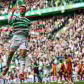 Liel Abada celebrates after scoring after giving Celtic a lead they could only hold for three minutes in the 1-1 draw at home to Dundee United. (Photo by Craig Williamson / SNS Group)