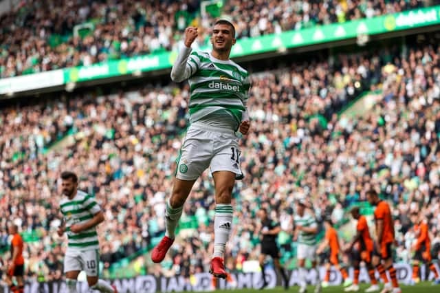 Liel Abada celebrates after scoring after giving Celtic a lead they could only hold for three minutes in the 1-1 draw at home to Dundee United. (Photo by Craig Williamson / SNS Group)