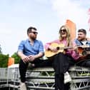 Musicians David Foley, Josie Duncan and Cammy Barnes launch The Reeling festival in Rouken Glen Park. Picture: John Devlin