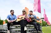 Musicians David Foley, Josie Duncan and Cammy Barnes launch The Reeling festival in Rouken Glen Park. Picture: John Devlin
