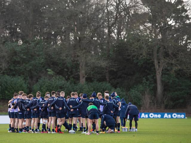 The Scotland squad prepare for Saturday's big match against England at their Oriam training base.