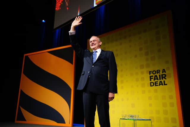 Liberal Democrat leader Ed Davey after giving his keynote speech during the Liberal Democrat conference at the Bournemouth Conference Centre.