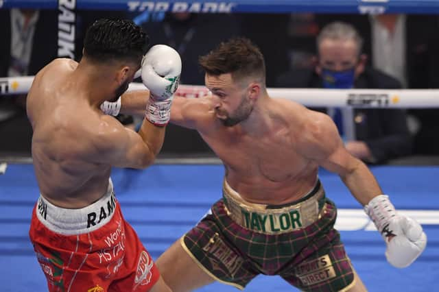 Josh Taylor takes the fight to Jose Ramirez in Las Vegas. Picture: David Becker/Getty Images