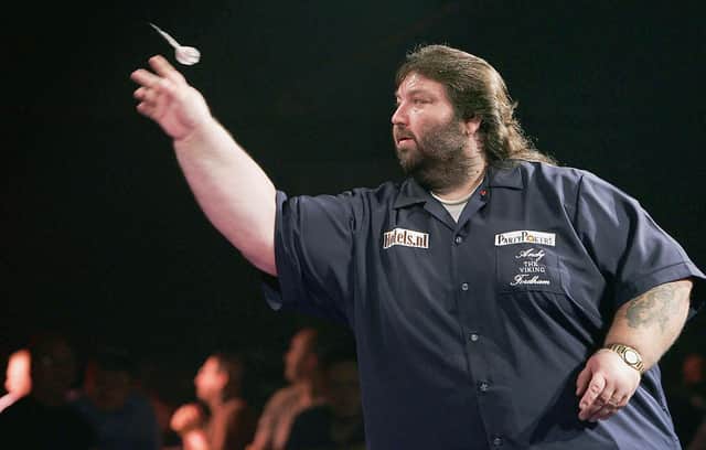 Andy Fordham in action during the Showdown match against Phil Taylor at The Circus Tavern in Purfleet in 2004.  Picture: Christopher Lee/Getty Images