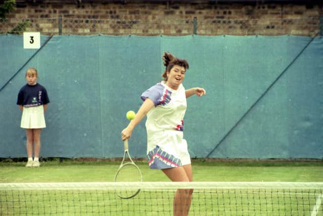 Michele Mair, the former Scottish No 1, in action at the Scottish Grass Court Championships at Craiglockhart in 1991. Picture: Hamish Campbell