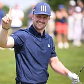 Connor Syme celebrates his hole in one on the second hole during day three of the BMW International Open at Golfclub Munchen Eichenried in Germany. Picture: Stuart Franklin/Getty Images.