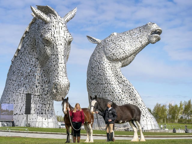 Kelly Stirling (left) and Amanda Merchant (right) with Clydesdale horses Iona and Maggie May.