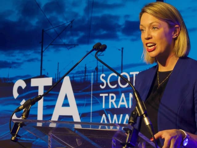 Transport minister Jenny Gilruth addressing the Scottish Transport Awards in Glasgow last Thursday (Picture: Transport Times)