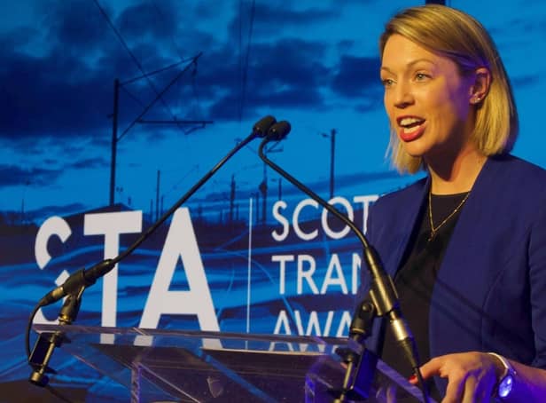 Transport minister Jenny Gilruth addressing the Scottish Transport Awards in Glasgow last Thursday (Picture: Transport Times)