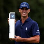 Billy Horschel shows off the BMW PGA Championship trophy after his win at Wentworth. Picture: Richard Heathcote/Getty Images.