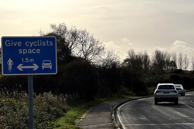 A sign used in the trial in Links Road near Longniddry. Picture: Cycling Scotland