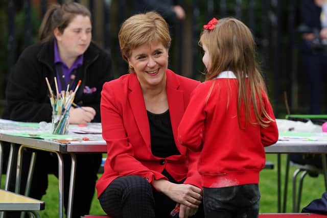 First Minister Nicola Sturgeon during a visit to the Indigo school-aged childcare at Castleton Primary School in Castlemilk, Glasgow. Picture: Andrew Milligan/PA Wire