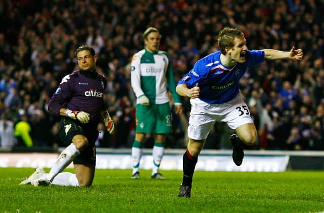 Steve Davis scores during Rangers UEFA Cup win over Werder Bremen in 2008 - the last time a Scottish side made it through a European last 16 tie. (Photo by Jeff J Mitchell/Getty Images)