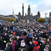 The mass climate change rally in Glasgow on Friday. Between 50,000 and 100,000 are expected to protest in the city today. PIC: John Devlin/TSPL.
