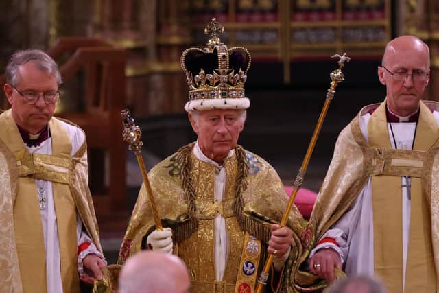King Charles appeared somewhat melancholy during the coronation ceremony (Picture: Richard Pohle/pool/AFP via Getty Images)