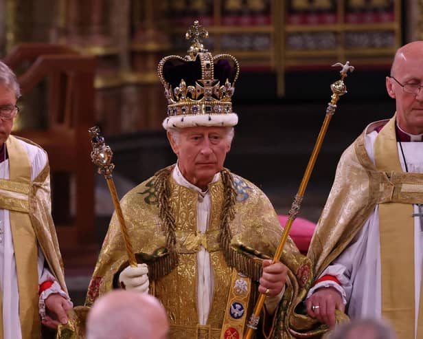 King Charles appeared somewhat melancholy during the coronation ceremony (Picture: Richard Pohle/pool/AFP via Getty Images)