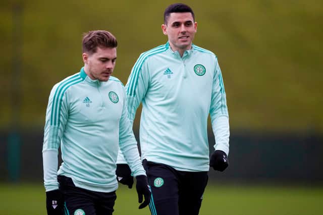 Tom Rogic (right) is on the verge of setting a new personal record for most starts in a single season for Celtic. (Photo by Craig Williamson / SNS Group)