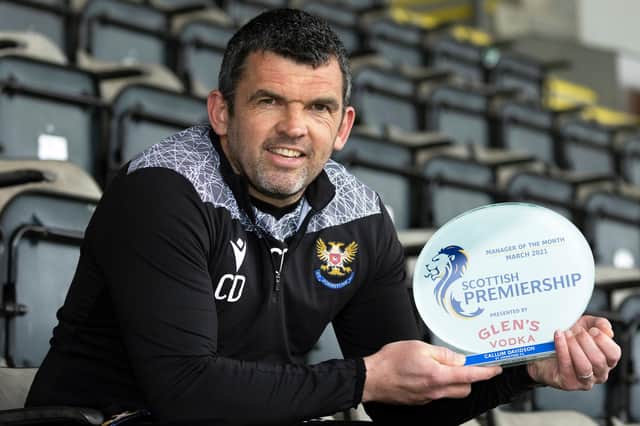 St Johnstone manager Callum Davidson with the Scottish Premiership Manager of the Month award for March. (Picture by Graeme Hart)