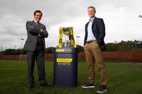 Tosh McKinlay (L) and Stephen Craigan are pictured as the draw is made for the first round of the 2021/22 Premier Sports Cup. (Photo by Alan Harvey / SNS Group)
