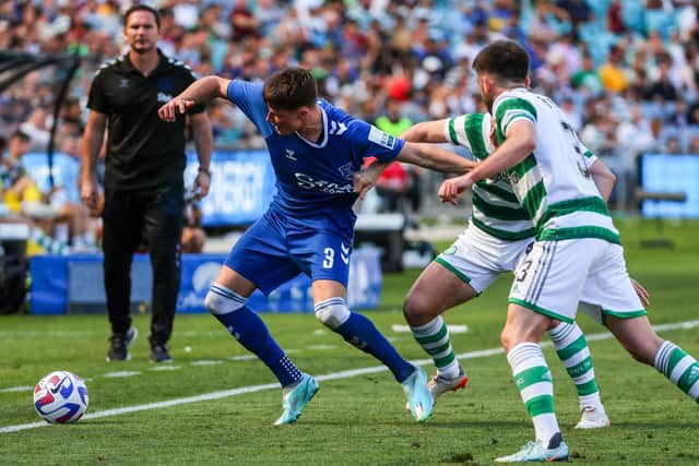 Nathan Patterson in action for Everton during the Sydney Super Cup match against Celtic at the Accor Stadium in Sydney. (Photo by DAVID GRAY/AFP via Getty Images)