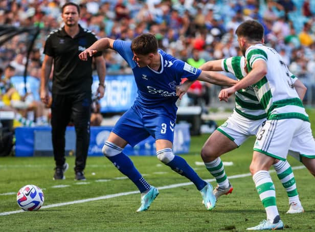 Nathan Patterson in action for Everton during the Sydney Super Cup match against Celtic at the Accor Stadium in Sydney. (Photo by DAVID GRAY/AFP via Getty Images)