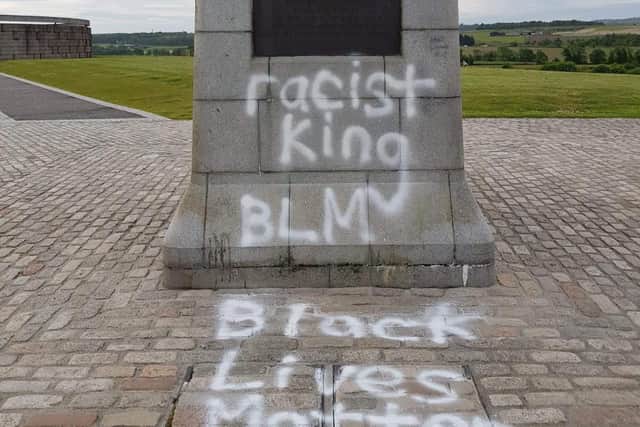 The statue of Robert the Bruce at Bannockburn was vandalised throughout Thursday night