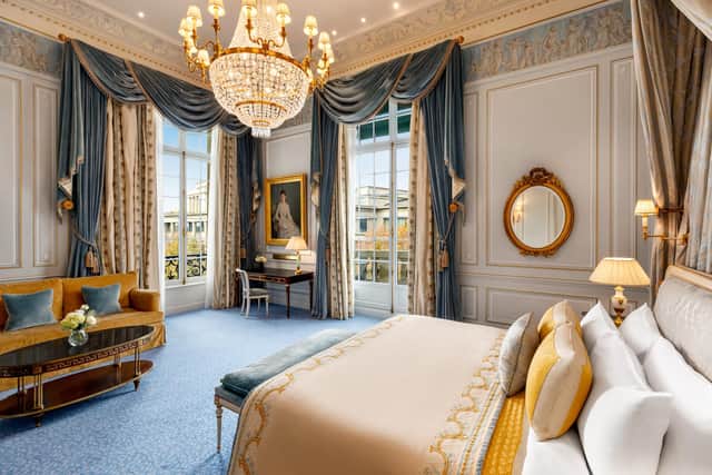 Rooms have classic interiors with creams, blues and golds, and those with an Eiffel view have a vista of the iconic Parisian landmark. Photographer: Marcelo Barbosa