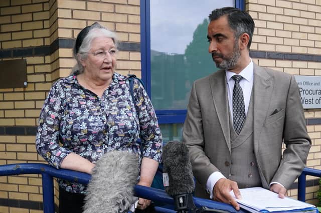 Margaret Caldwell, the mother of Emma Caldwell, and her solicitor, Aamer Anwar speak to the media after meeting new Lord Advocate Dorothy Bain QC in Glasgow