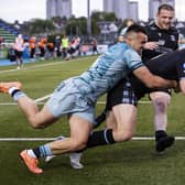 Glasgow Warriors' Kyle Steyn scores his side's second try during the Rainbow Cup match against Leinster at Scotstoun. Picture: Alan Harvey/SNS