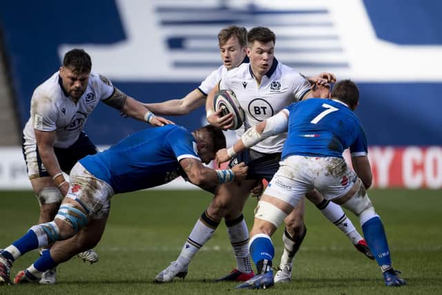 Huw Jones was outstanding in Scotland's 52-10 win over Italy. Picture: Paul Devlin / SNS