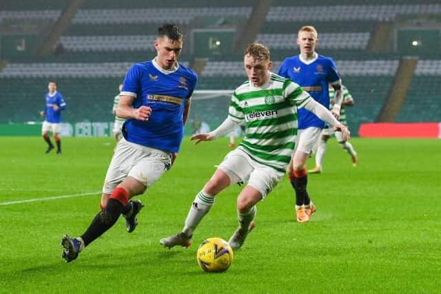 Rangers midfielder Cole McKinnon and Celtic winger Owen Moffat, pictured in Lowland League action, both made their first team debuts during the 2021-22 season. (Photo by Craig Foy / SNS Group)