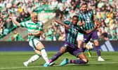 Daizen Maeda scores Celtic's opener in the Premier Sports Cup win over Hibs. (Photo by Ross MacDonald / SNS Group)