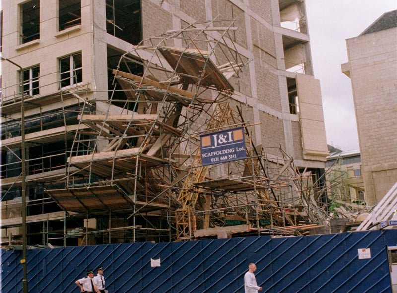 Scaffolding accident at the under construction Exchange Plaza, where a worker was killed in 1996.