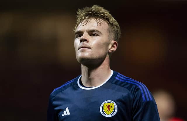 Tommy Conway won and converted a penalty kick to earn Scotland Under-21s a draw against Norway.  (Photo by Ross MacDonald / SNS Group)