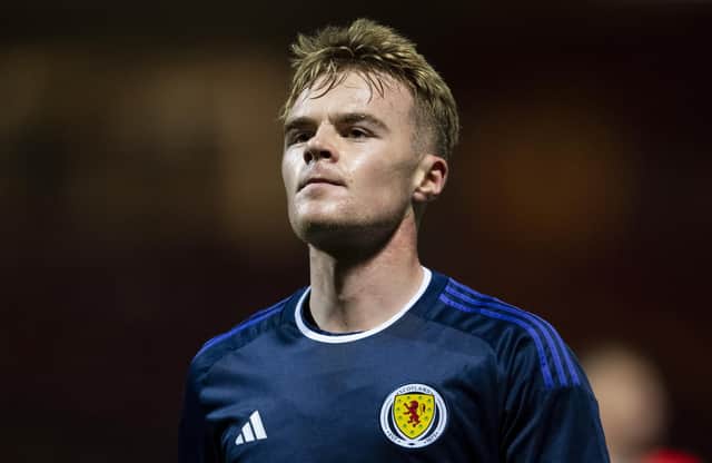 Tommy Conway won and converted a penalty kick to earn Scotland Under-21s a draw against Norway. (Photo by Ross MacDonald / SNS Group)
