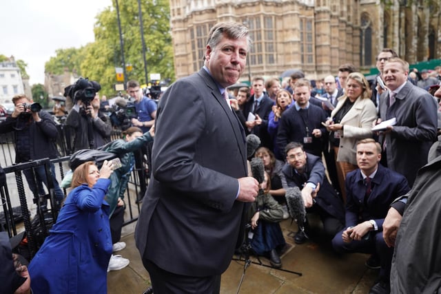 Chairman of the 1922 Committee of backbench Conservatives Sir Graham Brady makes a statement outside the Houses of Parliament, London, after Liz Truss announced her resignation as Prime Minister.