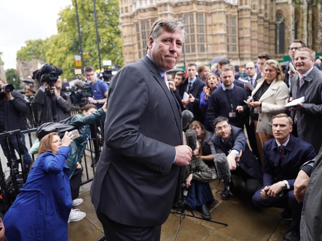 Chairman of the 1922 Committee of backbench Conservatives Sir Graham Brady makes a statement outside the Houses of Parliament, London, after Liz Truss announced her resignation as Prime Minister.