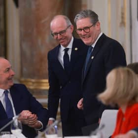 Sir Keir Starmer with, from left, Ireland's Taoiseach Micheal Martin and Luxembourg's Prime Minister Luc Frieden at the European Union leaders' informal retreat (Picture: Olivier Hoslet/Pool/AFP/Getty Images)