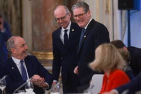 Sir Keir Starmer with, from left, Ireland's Taoiseach Micheal Martin and Luxembourg's Prime Minister Luc Frieden at the European Union leaders' informal retreat (Picture: Olivier Hoslet/Pool/AFP/Getty Images)