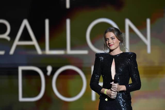 Alexia Putellas is awarded with the Ballon D'Or Trophy in 2021. (Photo by Aurelien Meunier/Getty Images)