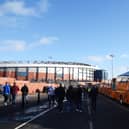 Supporters buses outside Hampden Stadium.