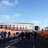 Supporters buses outside Hampden Stadium.