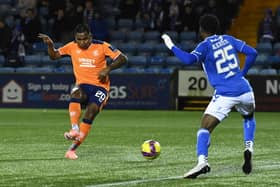 Rangers striker Alfredo Morelos scores to make it 1-1 against Kilmarnock at Rugby Park.  (Photo by Rob Casey / SNS Group)