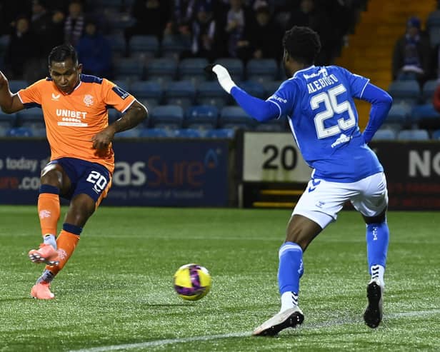 Rangers striker Alfredo Morelos scores to make it 1-1 against Kilmarnock at Rugby Park.  (Photo by Rob Casey / SNS Group)