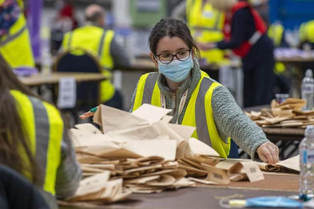 Counting takes place at Ingliston after the Scottish Parliament election (Picture: Lisa Ferguson)