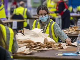 Counting takes place at Ingliston after the Scottish Parliament election (Picture: Lisa Ferguson)
