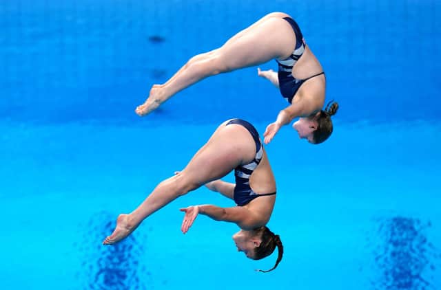 Great Britain's Grace Reid and Katherine Torrance during the Women's Synchronised 3m Springboard Final at Tokyo Aquatics Centre. Picture : Adam Davy/PA Wire