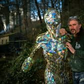 Andrew Vickers 54, built the sculpture 'Starman', at his studio in Storrs Wood near Sheffield, South Yorkshire
