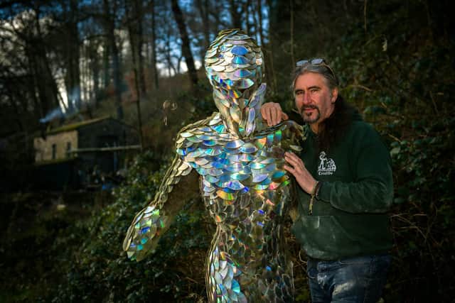 Andrew Vickers 54, built the sculpture 'Starman', at his studio in Storrs Wood near Sheffield, South Yorkshire