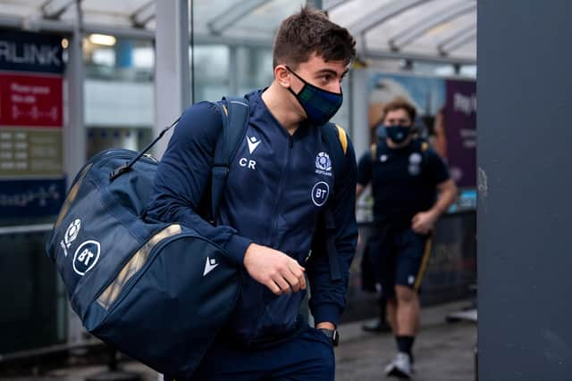 Cameron Redpath at Edinburgh Airport ahead of Scotland's flight to London for Saturday's Calcutta Cup clash. Picture: Ross Parker/SNS